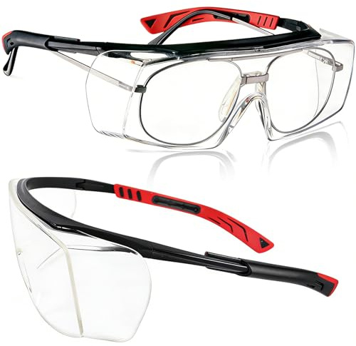 Safety Glasses for Work, Anti-Fog Scratch Resistant Wraparound Safety Goggles with Side Shields, Fit Over Prescription Glasses, UV400 Protective Eyewear for Construction Laboratory Outdoor Activities