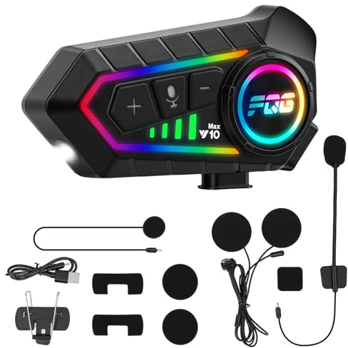 HISUEKIG 6.0 Intercom Moto Bluetooth Kit, Casque Moto Motocyclette Helmet Communication Systèmes, Kit Main Libre Moto Entre 2 Motards IP56 Étanche Compatible Tous Les Casques | Annulation du bruit CVC + DSP, batterie 1000 mAh, charge rapide Type-C, autonomie 20 heures