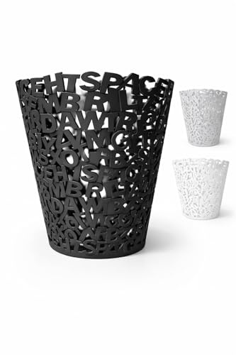 8L Modern Alphabet Design Waste Bin, Decorative Plastic Trash Can, Lightweight & Durable, 24 x 27 cm, Stylish Office & Home Waste basket (BLACK)