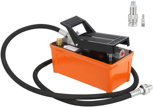 Lufthydraulikpumpe, 690 bar, 1,7 L Öltank (vorab befüllt), NPT 3/8 Auslass, 2 m Hochdruckschlauch, 8,9 kg, luftbetätigte Fußpumpe mit Aluminiumgehäuse, inkl. Schnellkupplungen