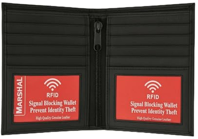 Marshal RFID Men's Genuine Leather European Bifold Wallet Slim Hipster 2 Windows Bk