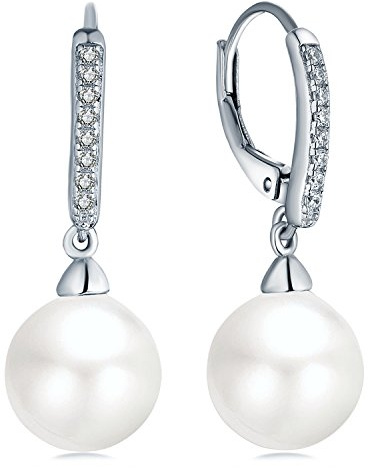JO WISDOM Damen Perlenohrringe Sterling Silber 925 Leverback Hängend Ohrringe mit 10MM perlen Kristall,Schmuck für Frauen