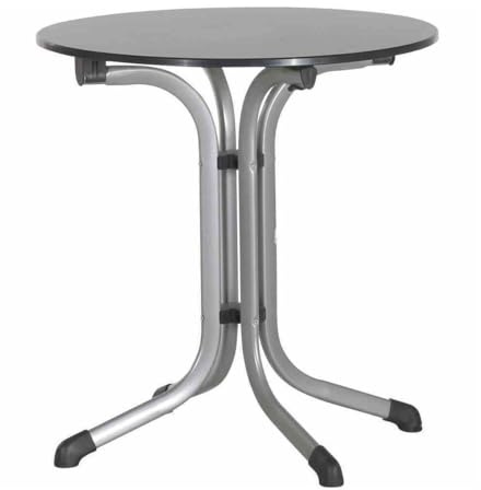 SIEGER 3125-50 Boulevard-Klapptisch mit vivodur-Platte Ø 68 cm, Stahlrohrgestell Graphit, Tischplatte Schieferdekor anthrazit, Schiefer | Stahl/Teakholz, klappbar, Ø68 cm, Anthrazit, für Garten und Terrasse