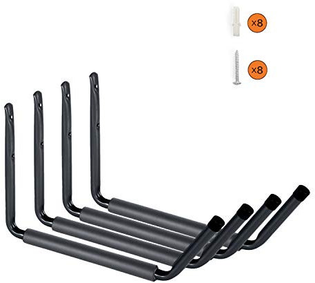 Wintek Schwerlast-Riesiger Arm Hang-It-All Wandhalterung Regal für SUP & Surfbrett, Skate Board, Longboard, Paddelbrett, Home Garage Storage & Organisations-Rack-4 Stück 4er-Packung Schwarz