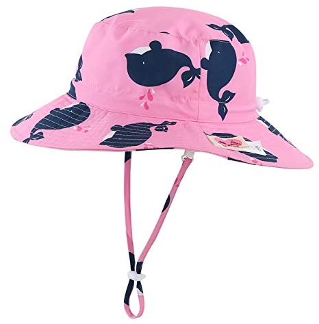 Home Prefer UPF50+ Wide Brim Sun Hat Toddler Baby Boys Girls Sun Protection Hat Beach Bucket Hat Whale Pink 6-12 Months