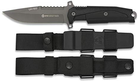 Cuchillo k25 Supervivencia UH 60 Hoja 11,5 cm para Caza, Pesca, Camping, Outdoor, Supervivencia y Bushcraft K25 32380 + Portabotellas de regalo