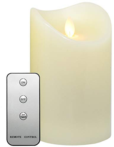 TRONJE Ø9x15cm Vela LED con Temporizador y Mando Distancia - Vela de Cera Pilar Crema llama móvil - Funciona Pilas - Tiempo de Combustión 1000h