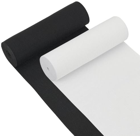 BENECREAT Lot de 2 Bandes Élastiques Plates 150mm x 2m - Polyester Extensible Bidirectionnel Noir et Blanc - Tricot Épais pour Couture Ceintures Ajustements
