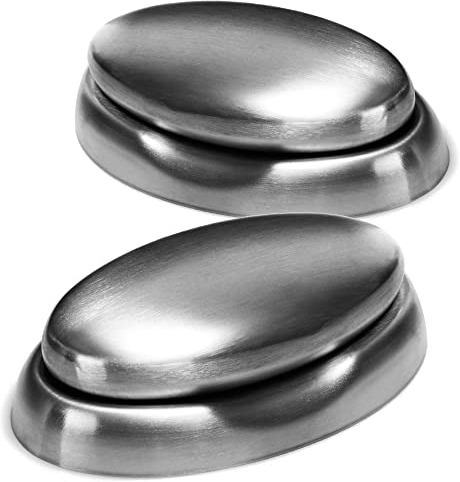 COM-FOUR® 2x sapone antiodore con ciotola in acciaio inossidabile - neutralizzatore di odori con portasapone - sapone in acciaio inossidabile antiruggine (02 pezzi - sapone/ciotola)