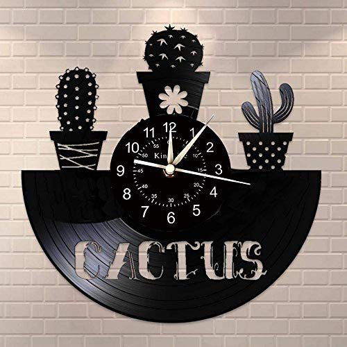 Smotly Orologio da Parete in Vinile, Cactus succulenti Naturale Tema Decorazione della Parete Grande Orologio, Giardinaggio Mano Regalo Creativo Orologio da Parete.