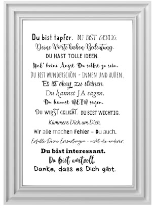 Din A4 Kunstdruck ohne Rahmen - Du bist genug - Spruch Mantra Inspiration - Du wirst geliebt - Motivation Druck Poster Deko Bild