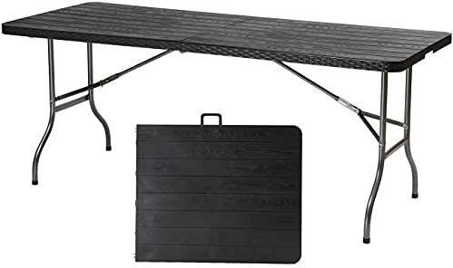 Sekey Buffettisch Tisch klappbar, 181x75,5x73 cm Rattan Optik Campingtisch Partytisch Klapptisch Gartentisch mit Tragegriff für Garten Balkon Terrasse, Anthrazit