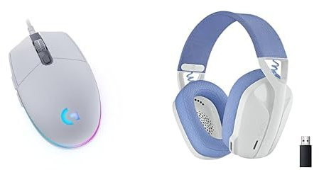 Logitech G203 Gaming-Maus mit anpassbarer LIGHTSYNC RGB-Beleuchtung + Logitech G 435 Lightspeed Wireless Bluetooth Gaming Headset, Weiß