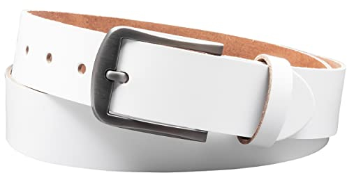 Vascavi Ledergürtel, 3,5 cm breit, Echtes Leder, Unisex Gürtel für Damen und Herren, MADE IN GERMANY, AM416-SL-Weiss-80