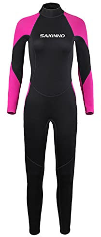 QANXGOG Damen Neoprenanzug, 2mm Lange Ärmel Warm halten Neopren Nassanzüge Ganzkörper ​Tauchanzug, für Schwimmen, Tauchen, Surfen, Schnorcheln, Wasserski, Rafting,Pink,XL(65