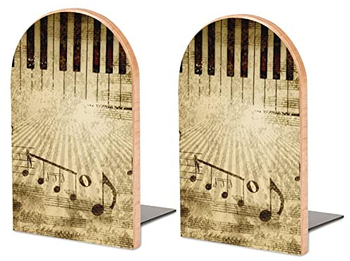 Packung Mit 2 Buchstützen Notenpapier Mit Noten Singt Rutschfester Bücherständer Aus Holz Bücherregal Bücherhalter Für Home Desk Office Library