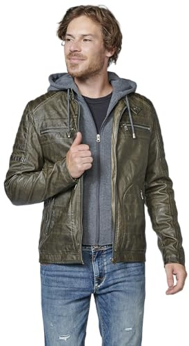 Koroshi Chaqueta cazadora efecto piel cuello mao y capucha hombre, de color marron/brown, Talla S