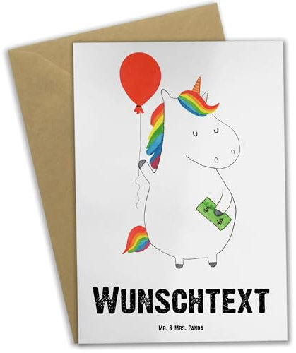 Mr. & Mrs. Panda Personalisierte Karte Einhorn Luftballon - Geschenke, individuelle grußkarte, Geschenk, Freundin, personalisierbar, Lebenslust, personalisiert, Unicorn, Geld, Grußkarten