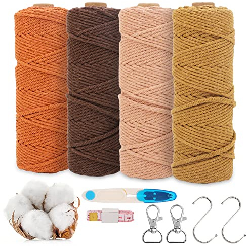 RANJIMA Makramee Garn, 3mm Macrame Cord Makramee 4er Set Makramee Schnur Garn für DIY Handwerk Weben Dekoration Wandbehänge Türvorhang Blumenampel Hängepflanze Pflanze Aufhänger Bohemien Weihnachten