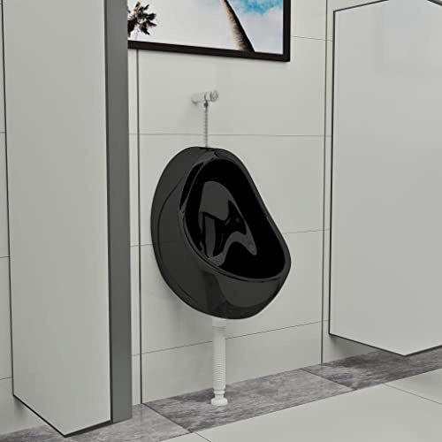 INLIFE 143992 Urinoir mural en céramique avec valve de chasse Noir 12,3 kg