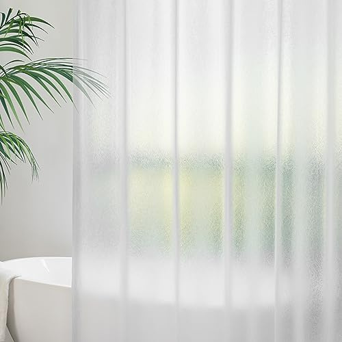 AooHome Duschvorhang 120x200 Transparent Weiß mit 3 Gewicht Magnete unten, Duschvorhänge mit 8 Haken, Bad Vorhang Gefrostet mit Prägemuster Wasserdicht Anti-Schimmel für Badewanne, Badezimmer