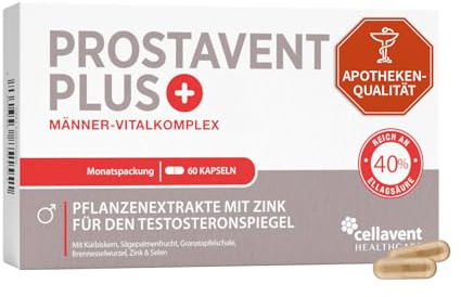 Prostata Kapseln - Sägepalmenextrakt (saw palmetto) - natürliche Extrakte aus Kürbiskerne, Granatapfelschale & Brennesselwurzel - Selen & Zink für den Testosteronspiegel, 60 Kapseln