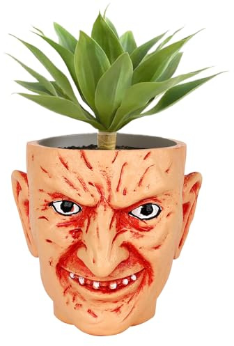 Yearsahrk Sukkulenten Töpfe Horror Film Blumen Topf Dekoration Lustige Geister Clown Kopf Blumentopf für Drinnen und Draußen Garten Halloween Harz Einzigartiges Dekor (Freddy)
