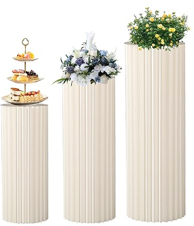 Runde Zylinder sockel Display,3PCS faltbares Papiersäulen-Display, Zylindersockelständer für Partys, Hochzeitsdekoration aus Pappe, römische Säule für Hochzeit, Geburtstag, Partydekoration (Color : W