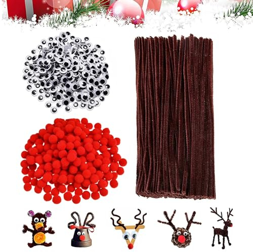Yuaiosn 400 StückDIY Pfeifenreiniger Basteln, Kunststoff Selbstklebend Puppe Augen, Pfeifenreiniger Pluesch Bunte, für DIY Crafting, Rentier Ornamente Craft, DIY Spielzeug
