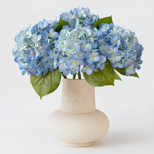 ZYTUYO 20in 4PCS Faux Blue Hydrangea Artificial Flowers Lifelike Latex Hydrangeas Faux Flower Heads Real Touch Fake Bouquet with Stem for Silk Floral DIY Home Office Party Table Decor