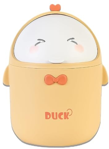 DYOUen Mini Table Trash Bin with Lid - Cute Cartoon Bin for Work, Offices, Home (yellow)