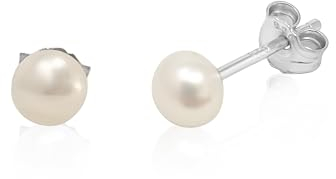 Mary & Jules Perlenohrringe Silber aus 925 Sterling Silber, Perlen Ohrringe Silber Damen mit Süßwasserperlen, Ohrstecker Silber für Frauen und Mädchen, Perlenohrringe Stecker