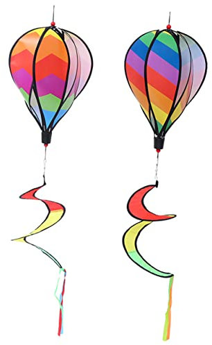 Hohopeti 2 Stück Heißluftballon-Ornament, Ballon-Windspiele, Outdoor-Windsocken, Outdoor-Windmühlen, Gartenwindmühlen, hängende Ornamente, Partyzubehör, dekorativer Stil, Spiraltuch zum Drehen