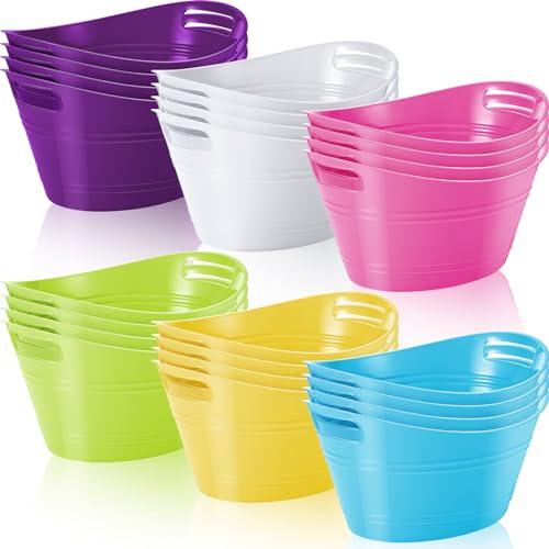 Norme 24 Pcs Oval Storage Tub with Handles, 4.5l Plastic Ice Buckets Bulk for Wine Beer Champagne Drink Cooler Beverage Storage Tub for Parties BBQ Weddings Party Outdoor Celebration(Multicolor)