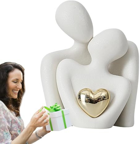 GEDOX Statuetta di coppia che abbraccia - Scultura astratta romantica in ceramica di coppia | Figurine estetiche di coppia artistica per ingresso, libreria, camera da letto e soggiorno