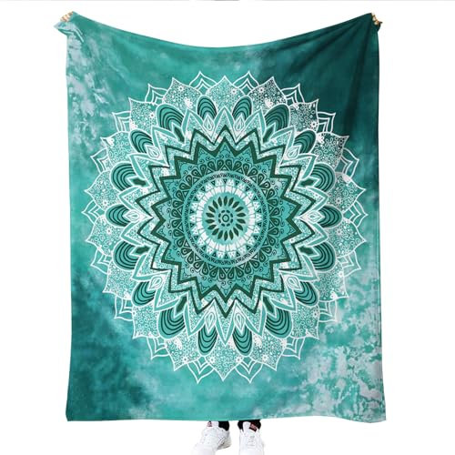 Kuscheldecke Grüne Mandala Blume Flauschig Fleecedecke Mikrofaser Polyester,Weicher Haptik,Hochwertig, Weich,Warm,Flauschig,Alle Jahreszeiten,130X150Cm