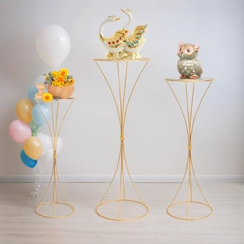 Metal Gold Pedestal Stands Hourglass for Tables Centerpieces, 3 PCS 19.7 25.6 31.5 Inch with Acrylic Panel Wedding Flower Plant Column Stands Vase Dessert Table for Event Party Decorations Supplies
