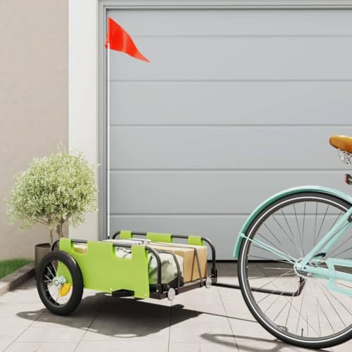 Homgoday Fahrradanhänger aus grünem Oxford-Gewebe und Eisen, Fahrrad-Lastenanhänger, großer Gepäckanhänger, Fahrrad-Ladungsaufbewahrungswagen, Radfahren, Camping, Gepäckaufbewahrungsträger