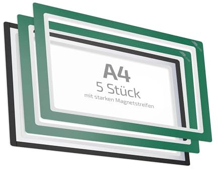 spLEAN 5 Stück Dokumentenhalter magnetisch DIN A4, Rahmen, grün, Aushang aus stabiler Vinyl-Hartfolie Stärke 0,70 mm, mit Magnetrahmen, Made in Germany