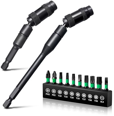 Litorange 2 Stück 1/4 magnetischer flexibler Bithalter, 90mm+145mm Schwenkbarer Bitspitzenhalter mit 25mm lange Bits,20 Grad drehbarer Bit Verlängerung für schmale Räume oder Ecken