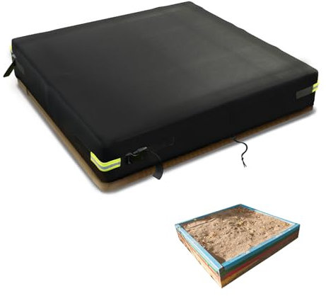 Sandkasten Abdeckung 600D Oxford-Stoff PVC-Beschichtung Wasserdicht Regenfest Anti UV Sandkastenabdeckung GardenMöbel Sandkästen Abdeckplane Mit Kordelzug und Schnappband (Schwarz, 185x185x20cm)