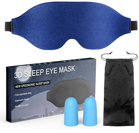 Schlafmaske für Männer Frauen,Zero Eye Pressure 3D Schlafmaske mit konturierter Polsterung Leichte Schlaf Augenmaske mit verstellbarem Gummiband für Reisen (Marine)