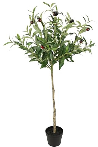Künstlicher Olivenbaum mit schwarzen Früchten Olive auf Stamm 80cm Kugelbaum Mediterrane Kunstpflanze Ölbaum Grünpflanze Kunstbaum Dekobaum Dekopflanze Baum Pflanzen Toskana Südländisch, 80cm