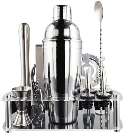 CHFYIJYHM Coctelera de 750 ml, Juego de Acero Inoxidable, Kit de Barman, mortero, Cuchara, Jigger, 4 vertedores, Herramientas de Barra Profesionales for Mezclar Bebidas, hogar, Bar, Fiesta