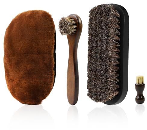 DBTW 4 Pieces Shoe Shine Brush Set, Horsehair Brushes Set, Polish Brushes Kit, Nubuck Brush Set, Maintenance Effect Shoe Polish Dauber Applicator, Leather Boots Cleaning Set for Boots Car Seats Bags