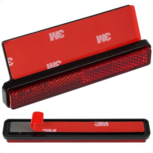 evermotor Motorbike Number Plate Reflectors, E-mark, Self Adhesive, 2 Pcs | 108 MM, Red Reflectors for Motorcycle, with 150° Aluminum Plate Bracket 1 Piece, for Motorcycle Bicycle Scooter