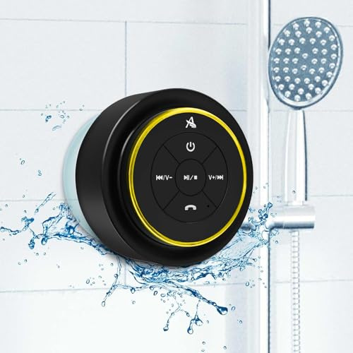 Xleader, Upgraded, Pro Shower Speaker, Certified IPX7 Waterproof Bluetooth Speaker, with Suction Cup, Hook Clip, Built-in Mic, Crystal Sound&Rich Bass, 12H Playtime, Gold - SoundAngel Mate