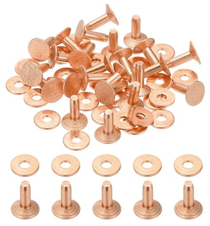 PATIKIL 100 juegos Remaches y Remaches de cuero de 9x3.3x9 mm collares | de Remaches de cuero y arandelas de cobre, sujetadores metálicos, para cuero artesanal, manualidades DIY