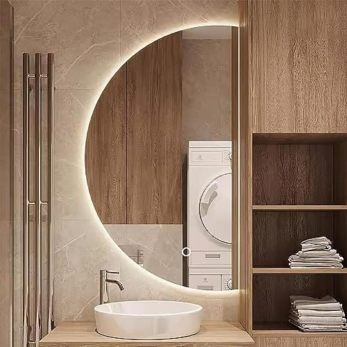 Specchio da bagno LED intelligente, specchio da toeletta a mezzaluna, antiappannamento, specchio illuminato dimmerabile a 3 colori con interruttore touch per la decorazione della casa