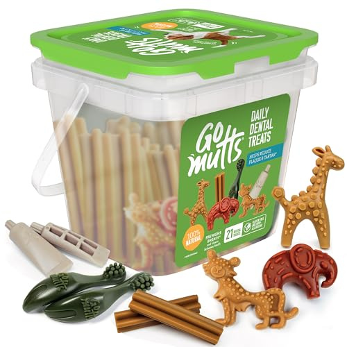 Natural Dog Dental Sticks for Medium Breeds (21 Sticks) Grain Free & Plant-Based Dog Treats Dental Chews for Fresh Breath, Removes Plaque and Tartar